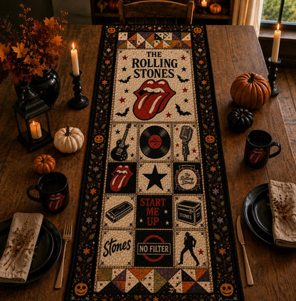 The Rolling Stones Halloween Table Runner, Classic Rock Quilted Table Runner, Tongue Logo Fall Table Decor, Start Me Up Dining Table Runner, Gift for Rolling Stones Fans