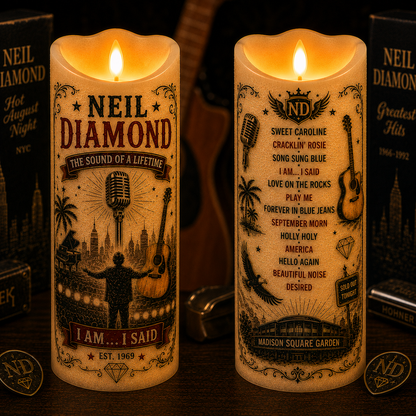 Neil Diamond LED Flameless Candle – Music Lover Decorative Candle with Warm Flickering Light