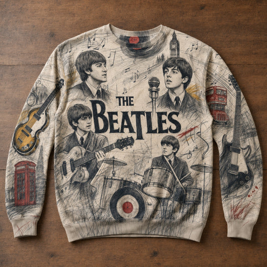 Retro The Beatles Pencil Sketch Art Sweatshirt - 60s British Rock Portrait Jumper