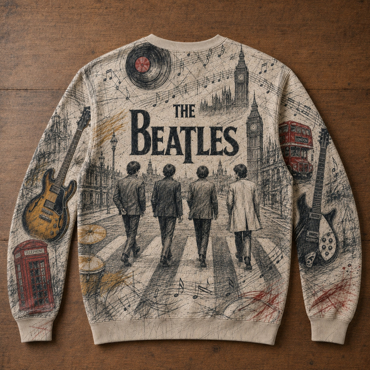 Retro The Beatles Pencil Sketch Art Sweatshirt - 60s British Rock Portrait Jumper