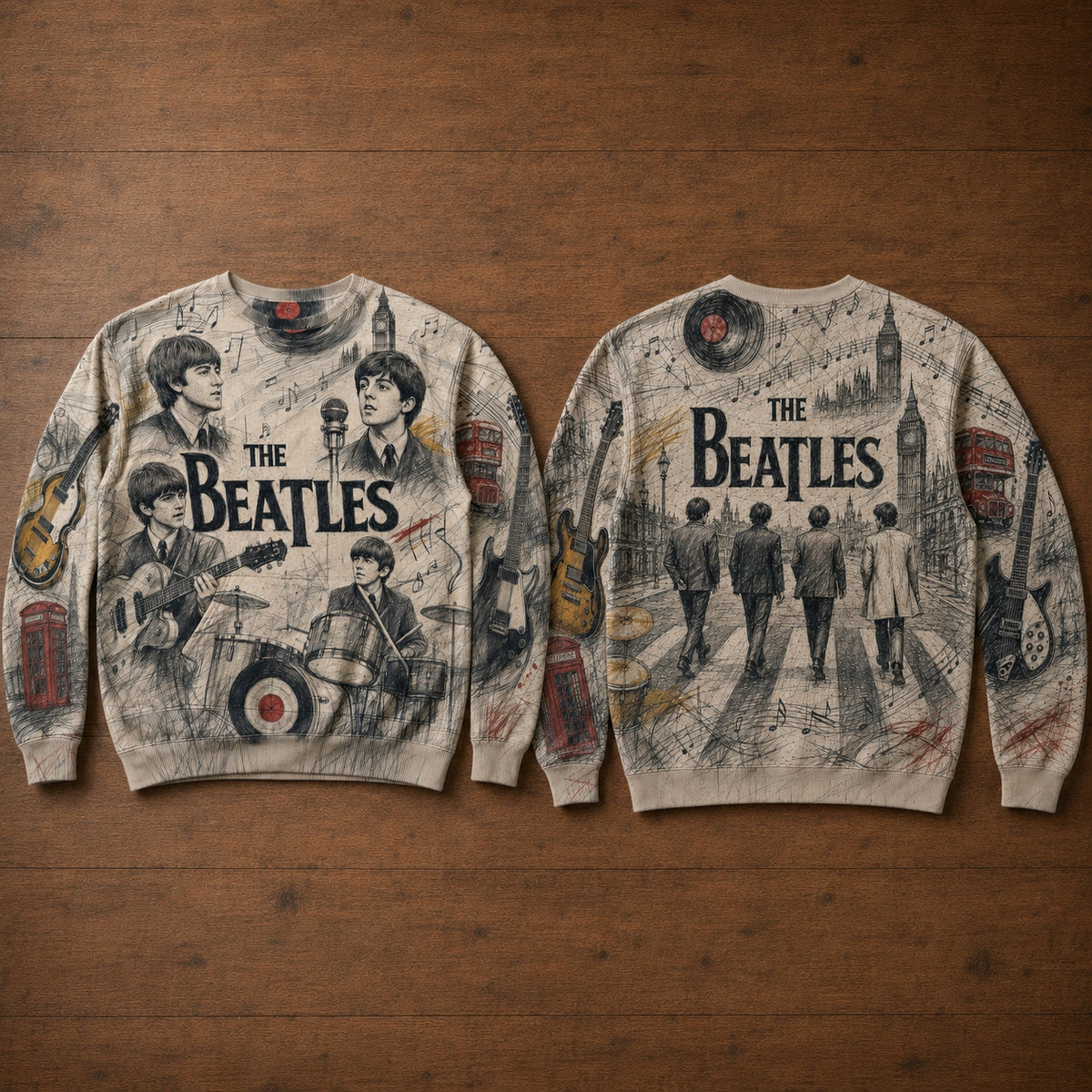 Retro The Beatles Pencil Sketch Art Sweatshirt - 60s British Rock Portrait Jumper