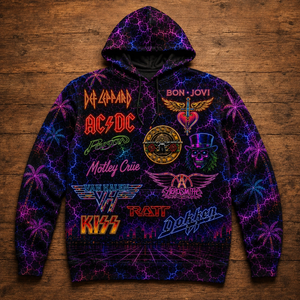 Vintage 80s Rock Band Graphic All-Over Print Hoodie - Heavy Metal Retro Streetwear