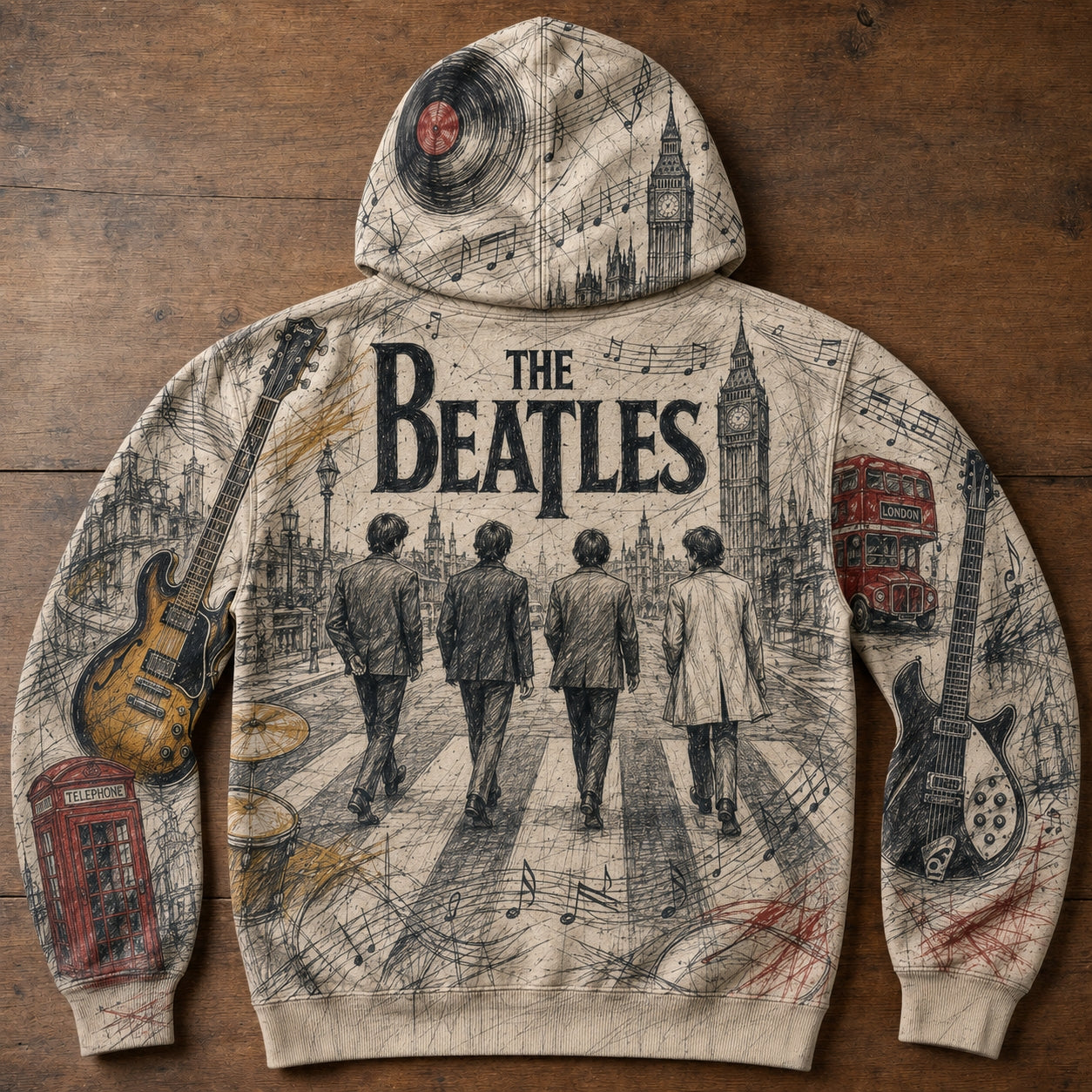 The Beatles Abbey Road Graphic Hoodie - Retro British Rock All-Over Print Sweatshirt