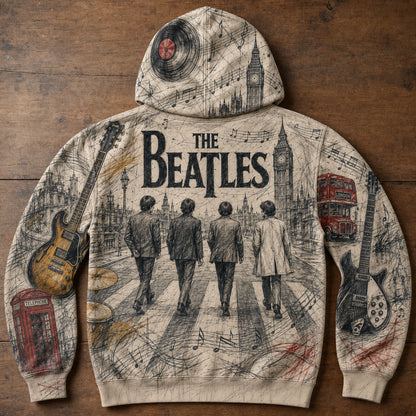 The Beatles Abbey Road Graphic Hoodie - Retro British Rock All-Over Print Sweatshirt