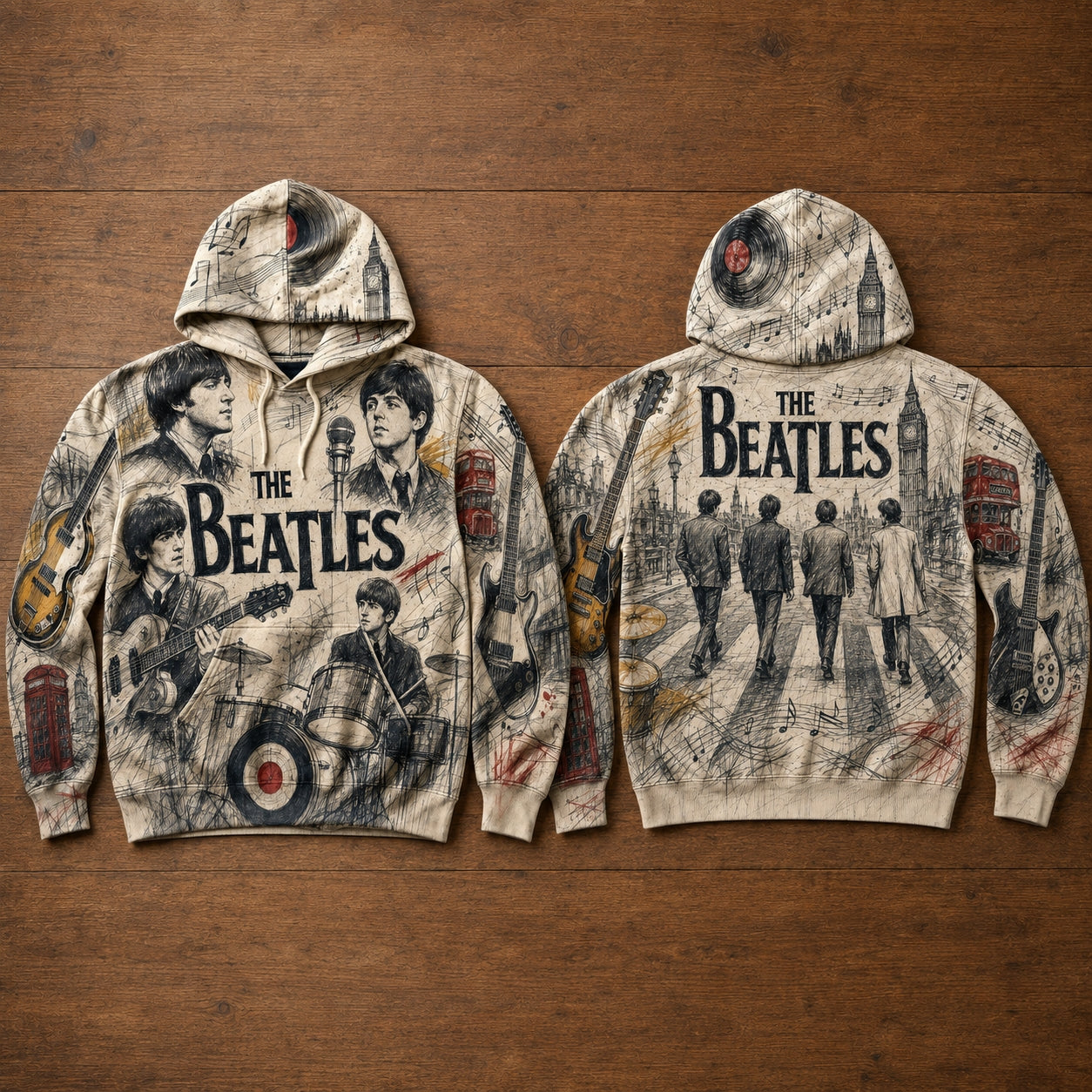 The Beatles Abbey Road Graphic Hoodie - Retro British Rock All-Over Print Sweatshirt