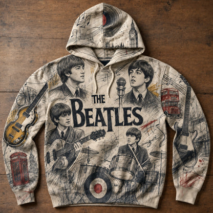 The Beatles Abbey Road Graphic Hoodie - Retro British Rock All-Over Print Sweatshirt