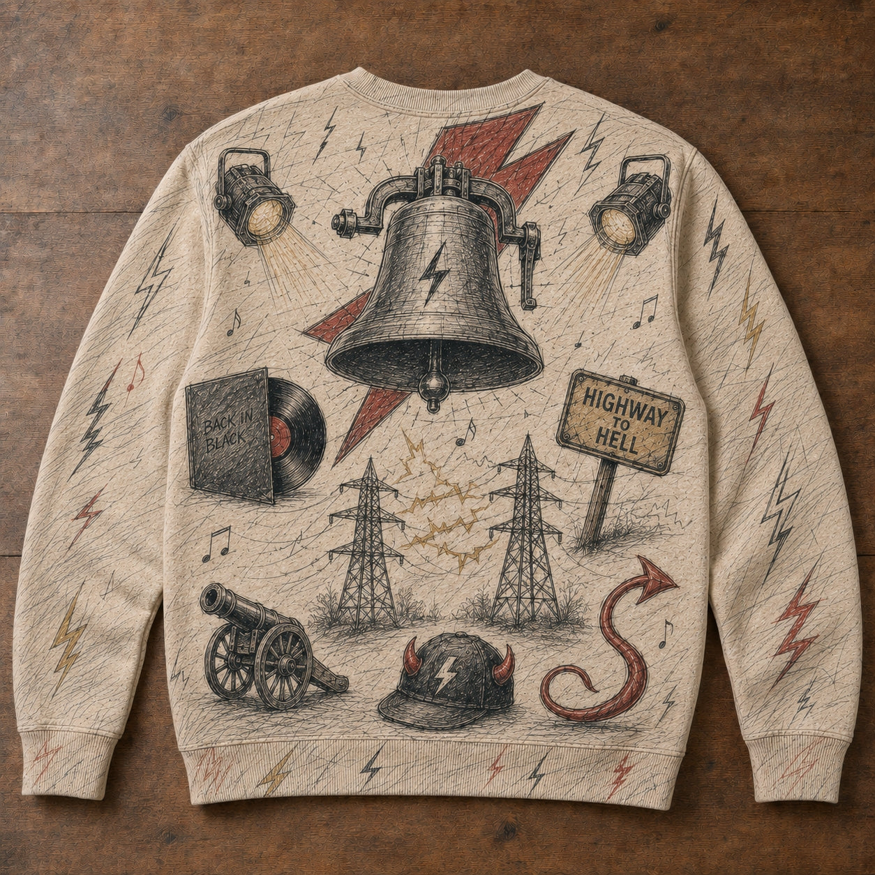 AC/DC Lightning Sweatshirt - Vintage Hard Rock Electric Sketch Art Pullover