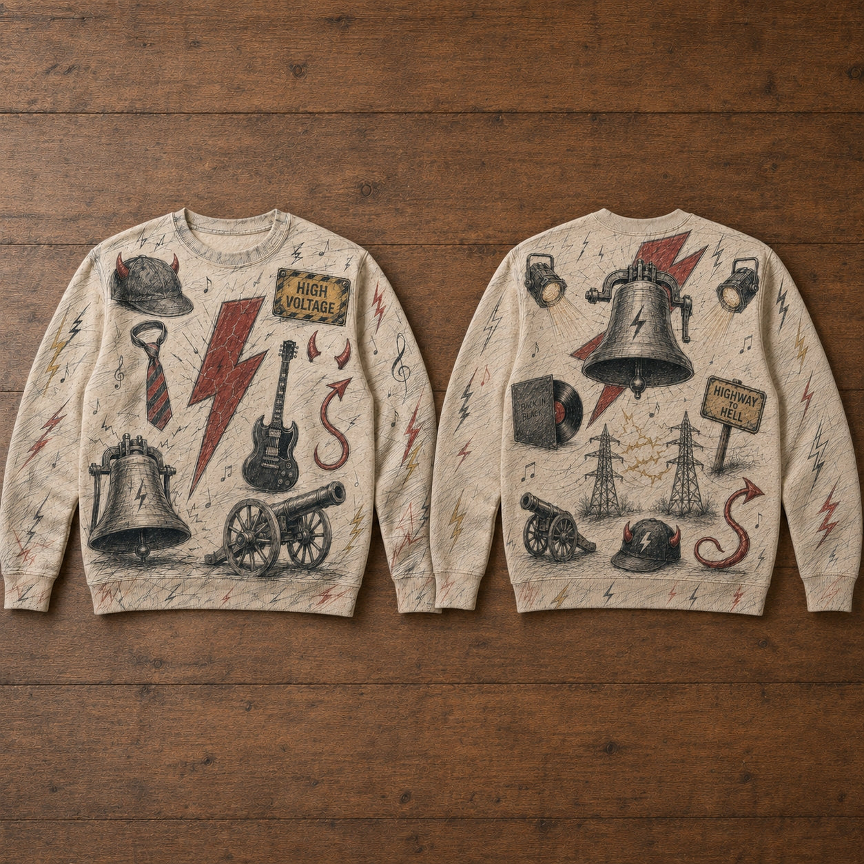 AC/DC Lightning Sweatshirt - Vintage Hard Rock Electric Sketch Art Pullover