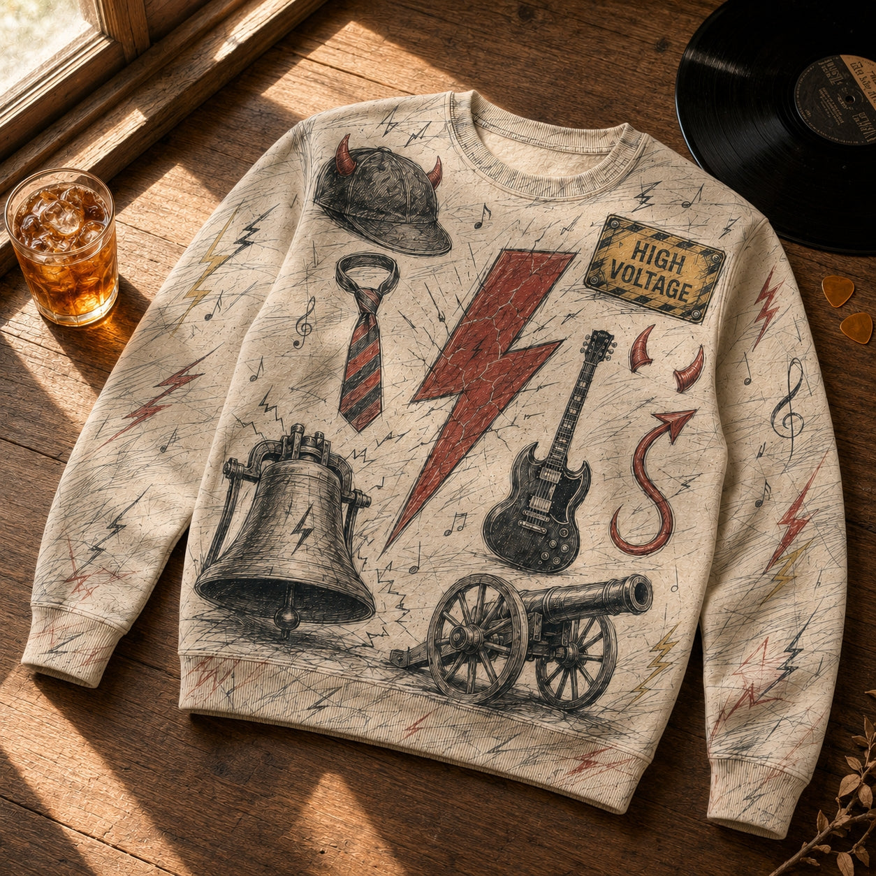 AC/DC Lightning Sweatshirt - Vintage Hard Rock Electric Sketch Art Pullover