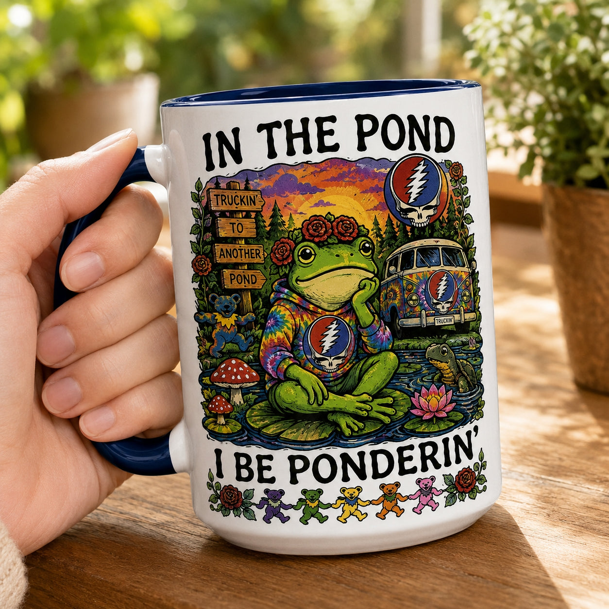 Grateful Dead Frog Ceramic Mug – In The Pond I Be Ponderin Stealie Coffee Cup Fan Gift