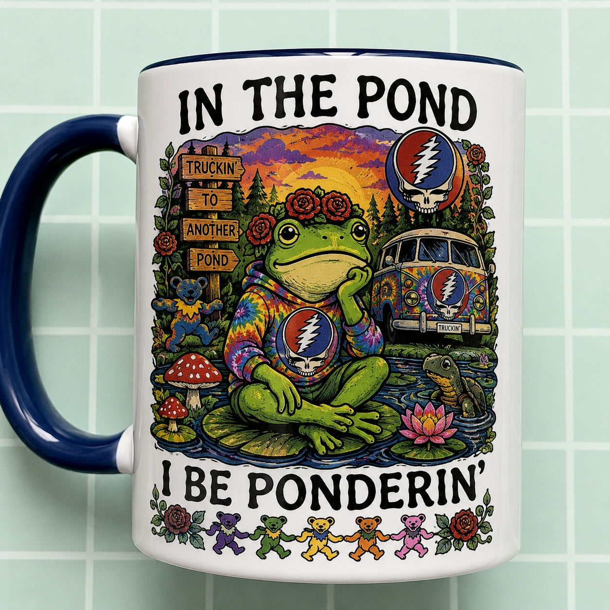 Grateful Dead Frog Ceramic Mug – In The Pond I Be Ponderin Stealie Coffee Cup Fan Gift