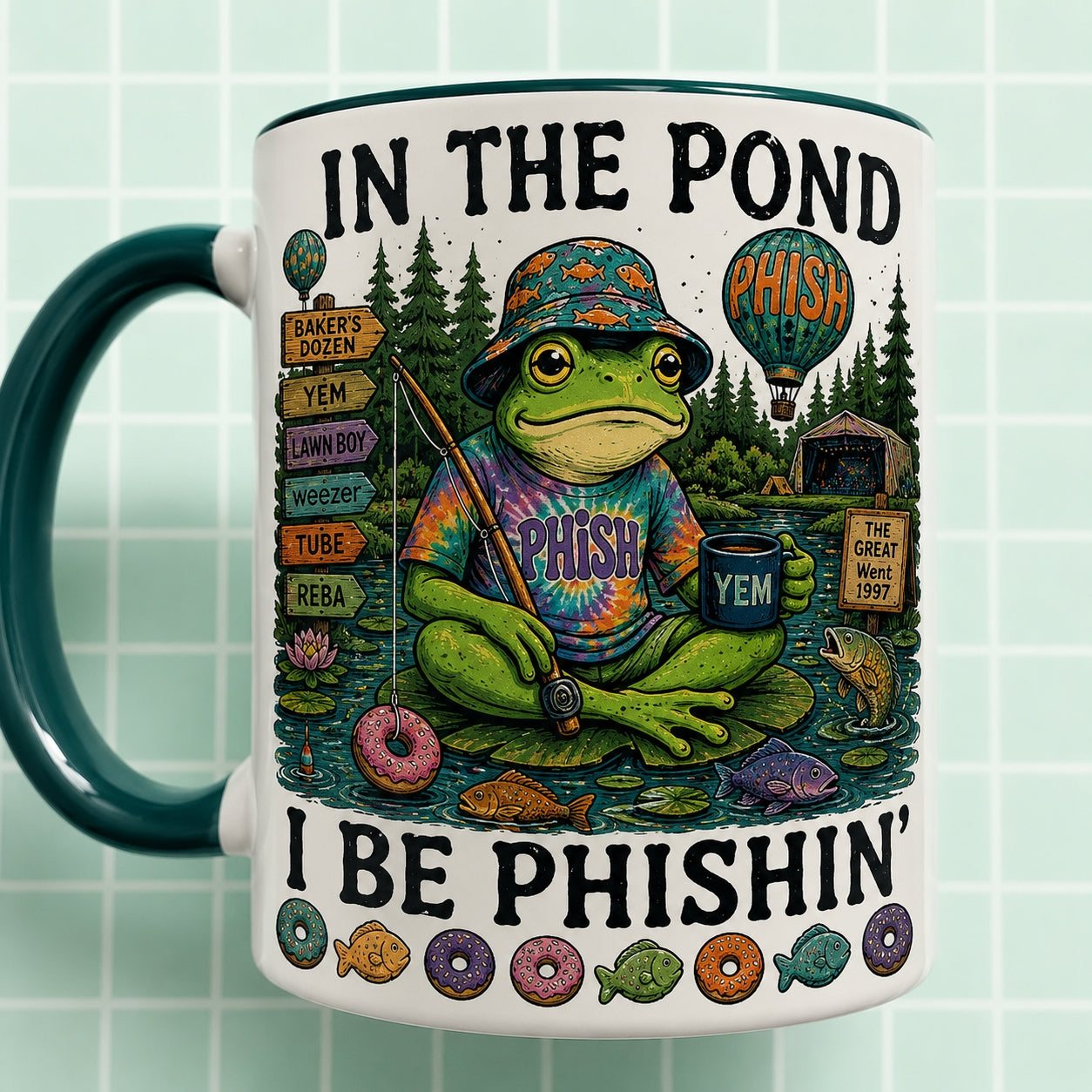 In The Pond I Be Phishin Mug – Phish Frog Fishing Vintage Ceramic Coffee Cup