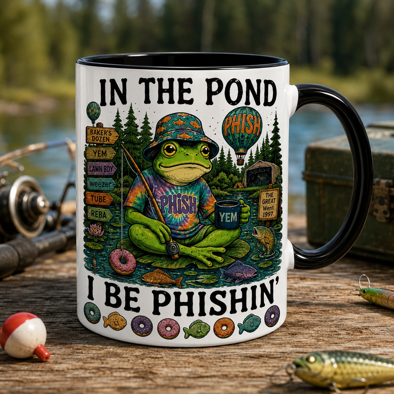 In The Pond I Be Phishin Mug – Phish Frog Fishing Vintage Ceramic Coffee Cup