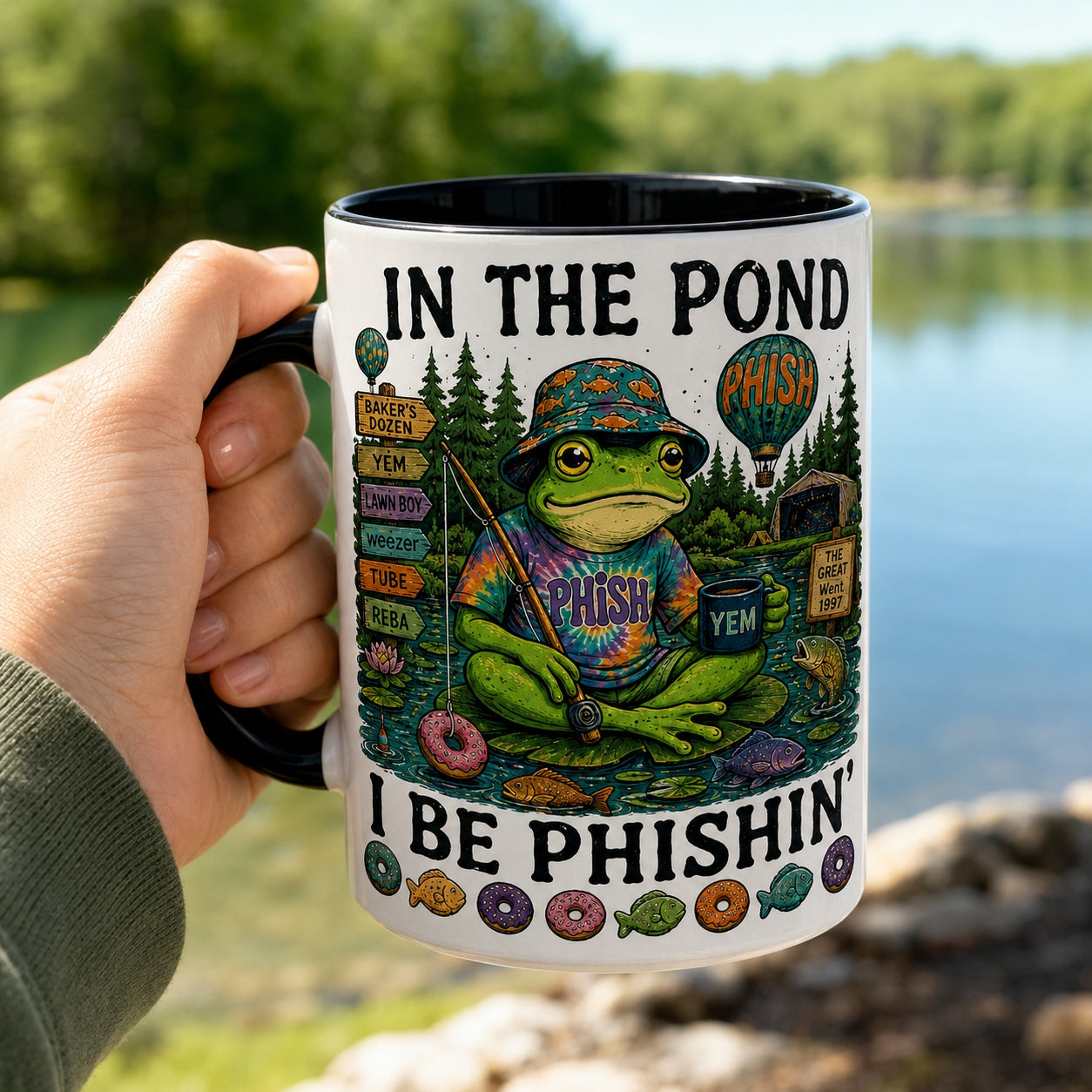 In The Pond I Be Phishin Mug – Phish Frog Fishing Vintage Ceramic Coffee Cup