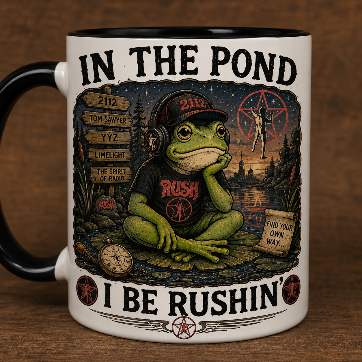Rush Band Frog Ceramic Mug – In The Pond I Be Rushin 2112 Starman Coffee Cup Fan Gift