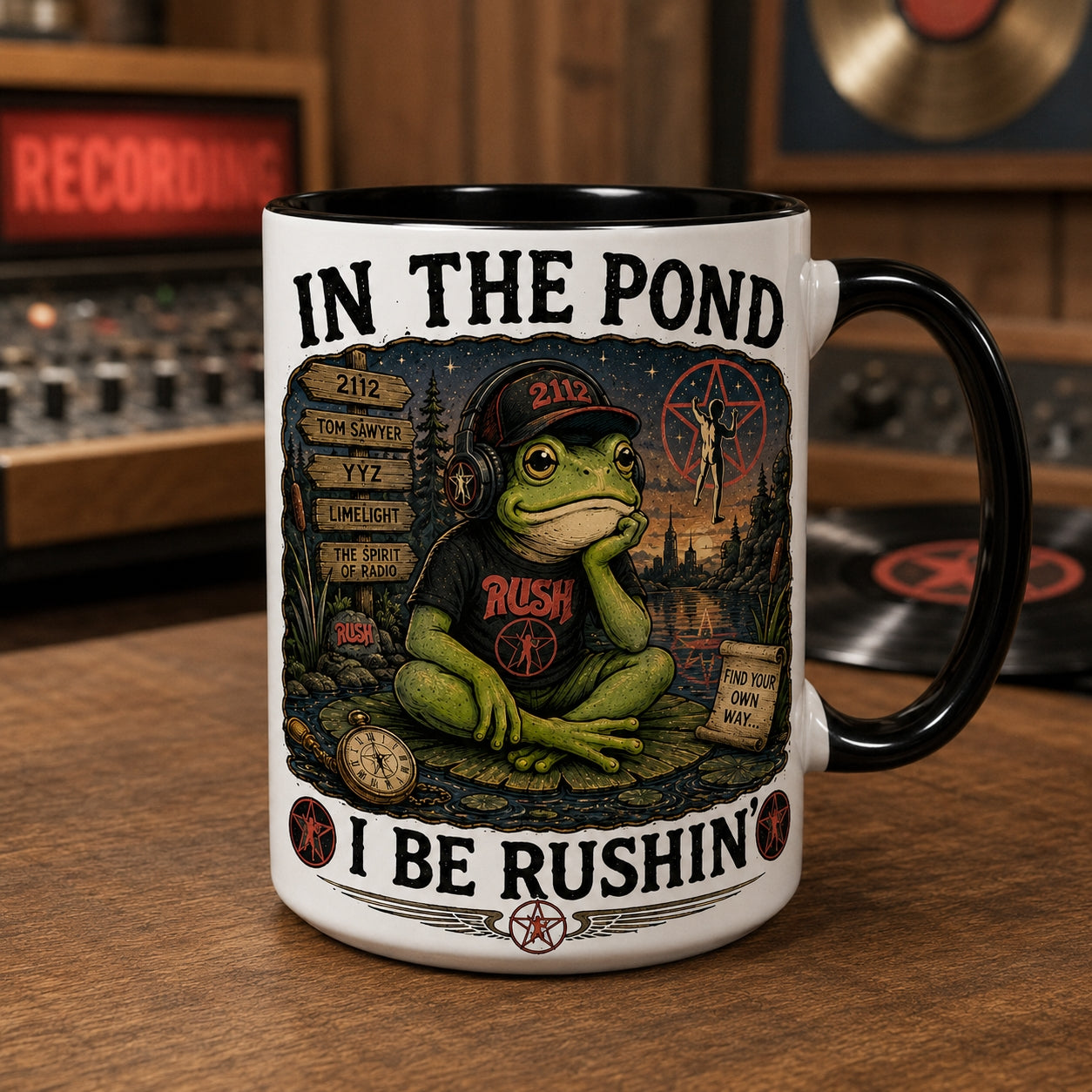 Rush Band Frog Ceramic Mug – In The Pond I Be Rushin 2112 Starman Coffee Cup Fan Gift