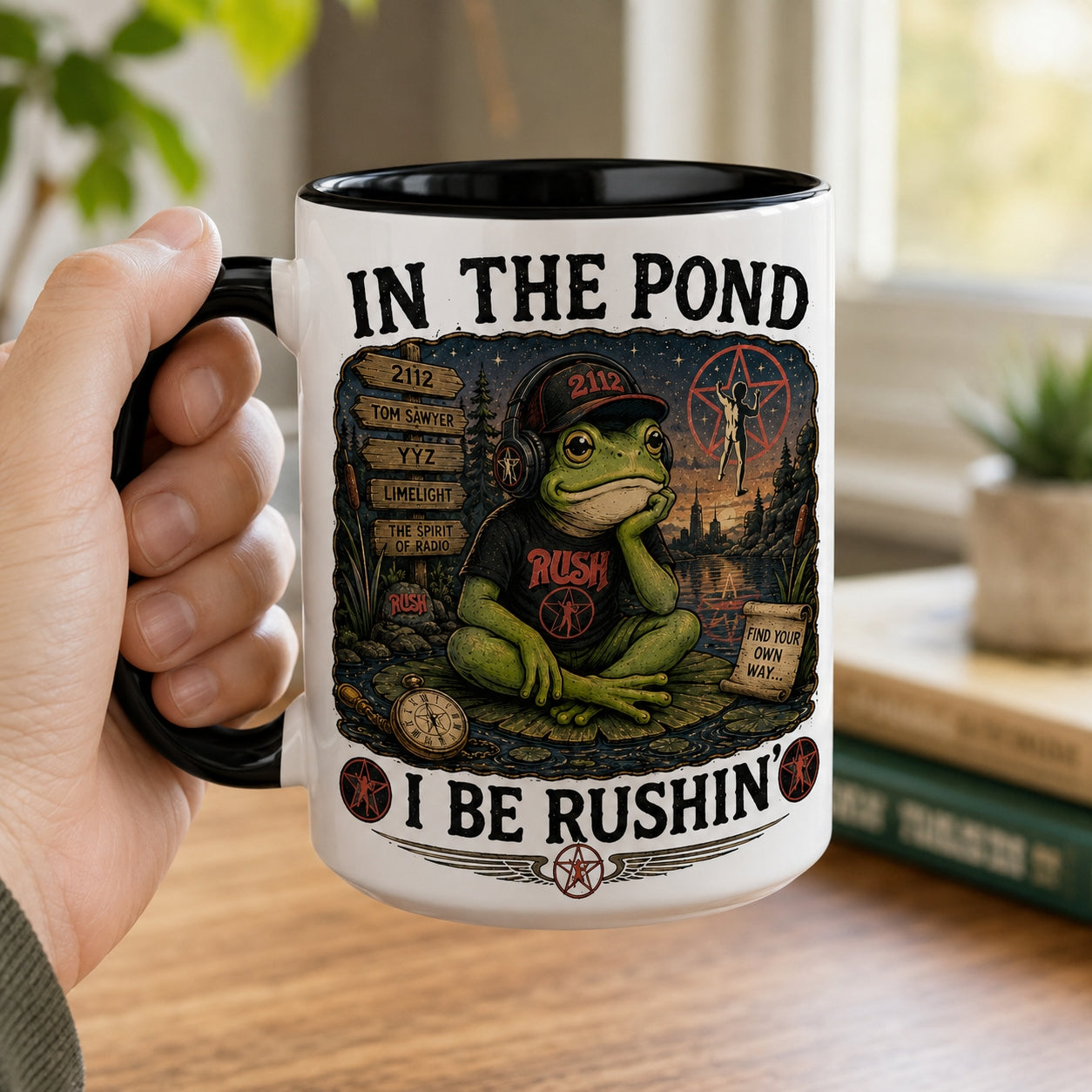 Rush Band Frog Ceramic Mug – In The Pond I Be Rushin 2112 Starman Coffee Cup Fan Gift