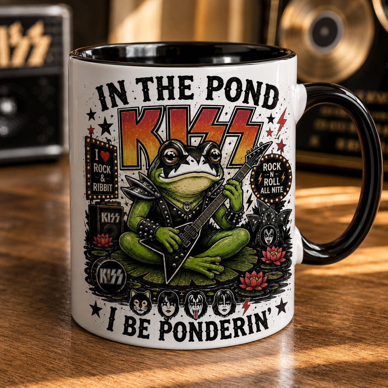 In The Pond I Be Ponderin Mug – KISS Band Starchild Frog Ceramic Coffee Cup