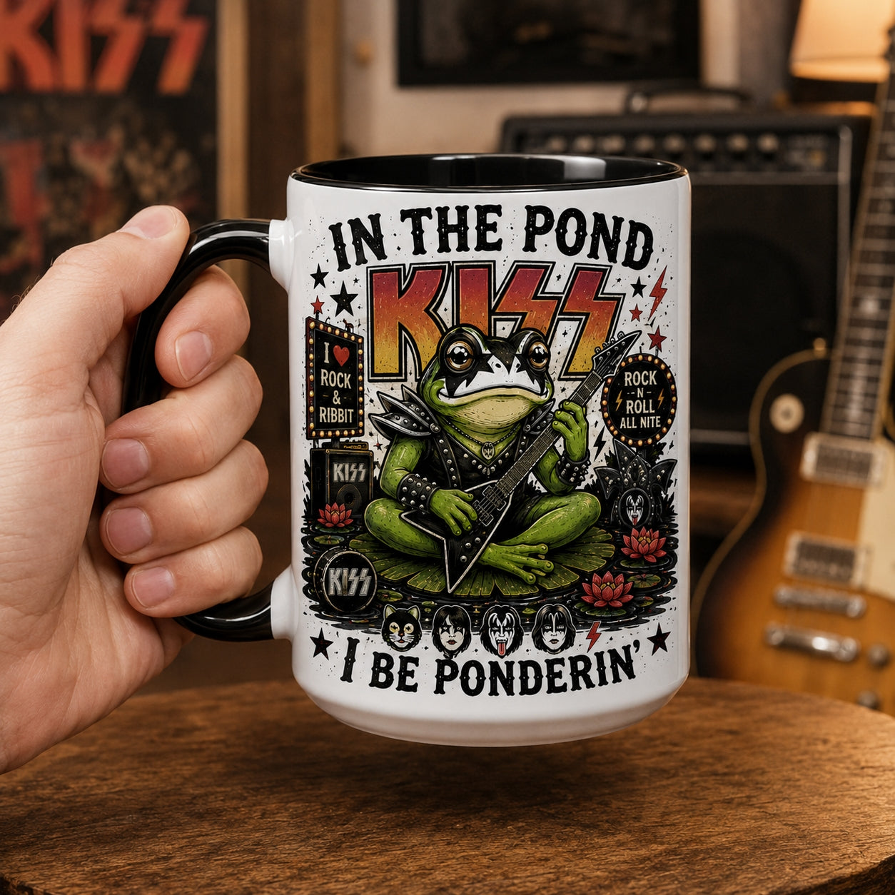 In The Pond I Be Ponderin Mug – KISS Band Starchild Frog Ceramic Coffee Cup
