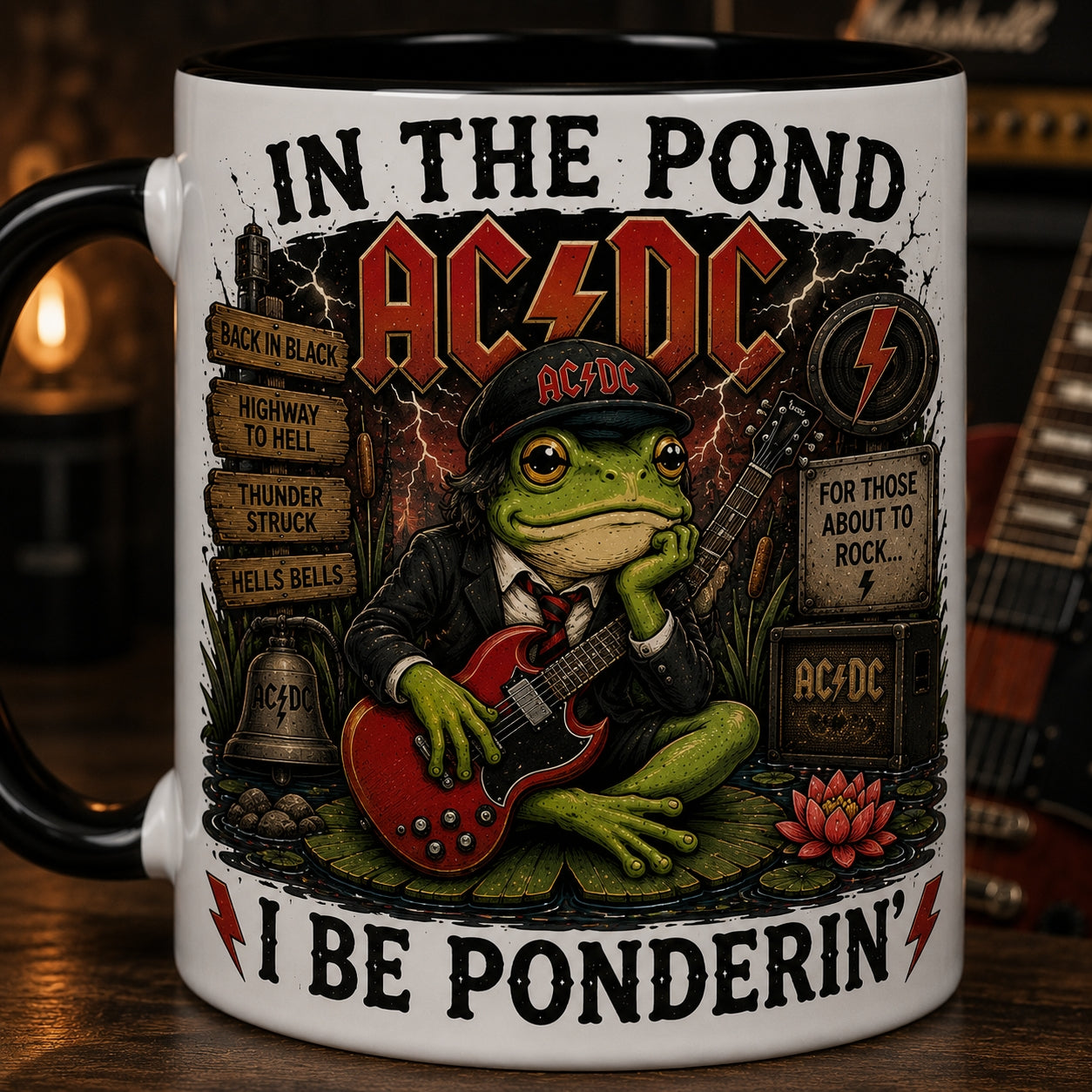 ACDC Band Frog Ceramic Mug – In The Pond I Be Ponderin Back In Black Fan Gift