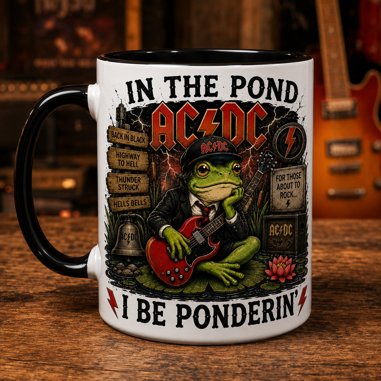 ACDC Band Frog Ceramic Mug – In The Pond I Be Ponderin Back In Black Fan Gift