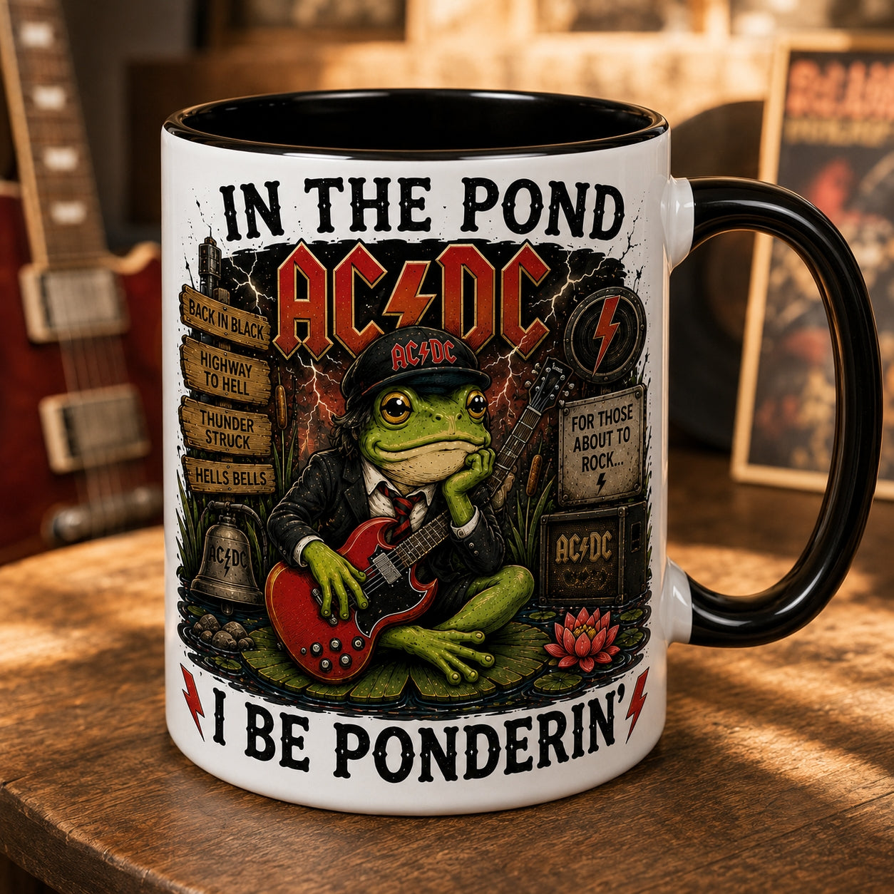 ACDC Band Frog Ceramic Mug – In The Pond I Be Ponderin Back In Black Fan Gift