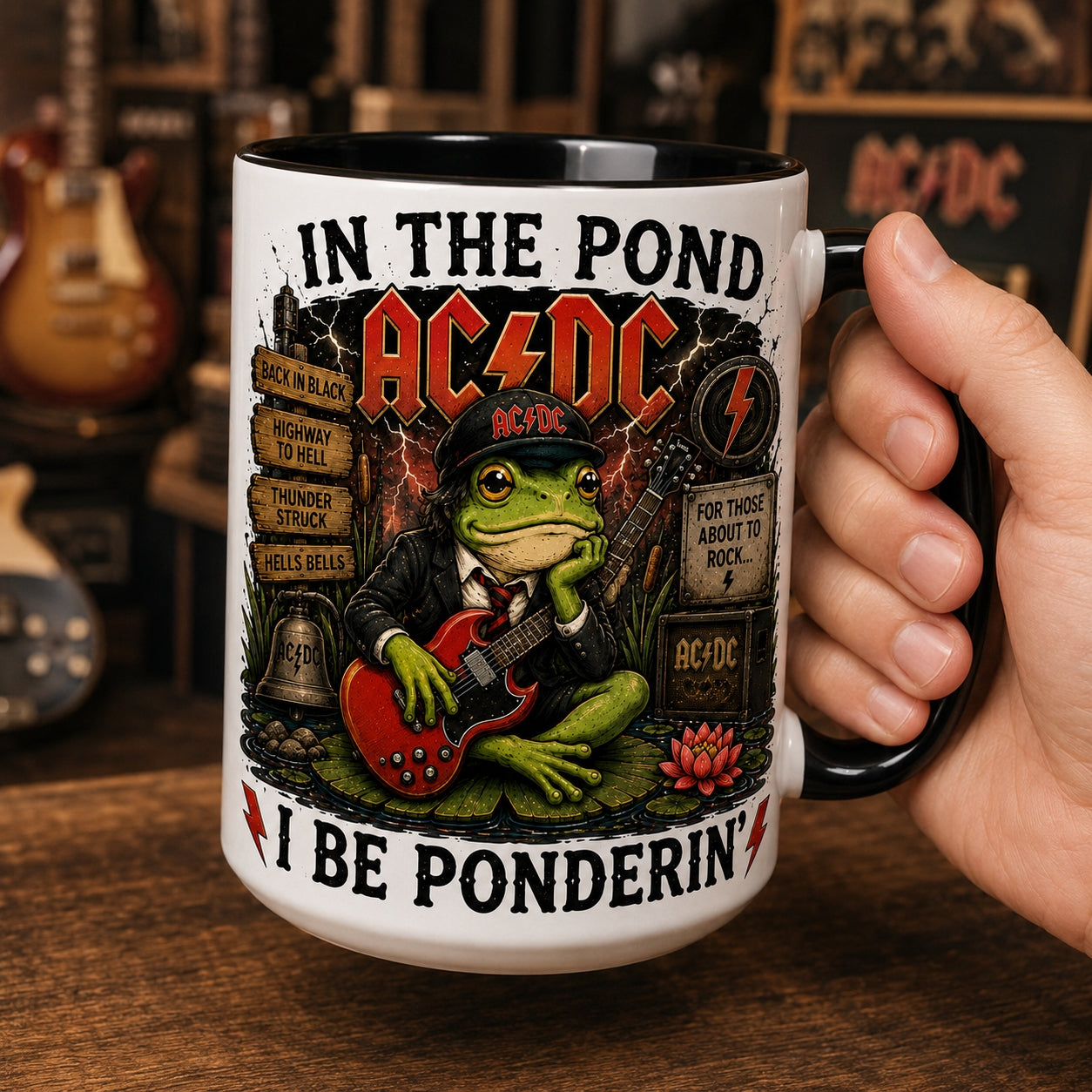 ACDC Band Frog Ceramic Mug – In The Pond I Be Ponderin Back In Black Fan Gift