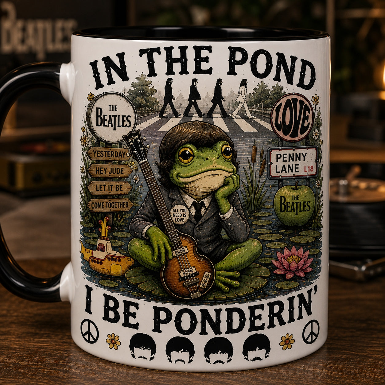The Beatles Band Frog Ceramic Mug – In The Pond I Be Ponderin Coffee Cup