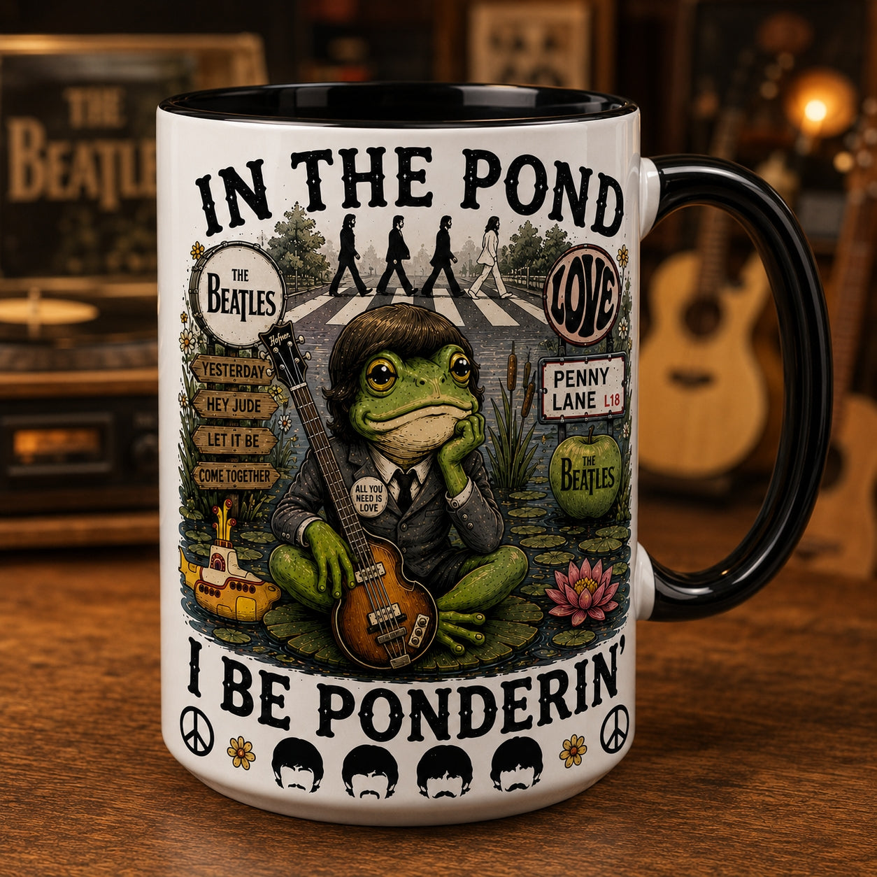 The Beatles Band Frog Ceramic Mug – In The Pond I Be Ponderin Coffee Cup