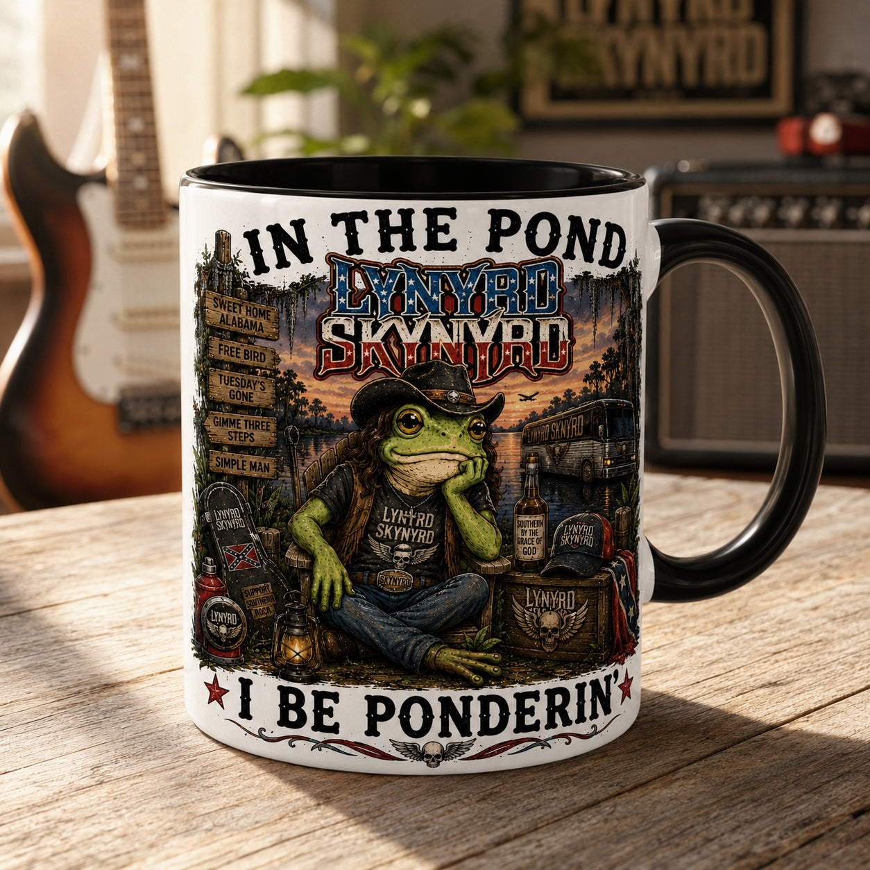 Lynyrd Skynyrd Free Bird Frog Ceramic Mug – In The Pond I Be Ponderin Coffee Cup