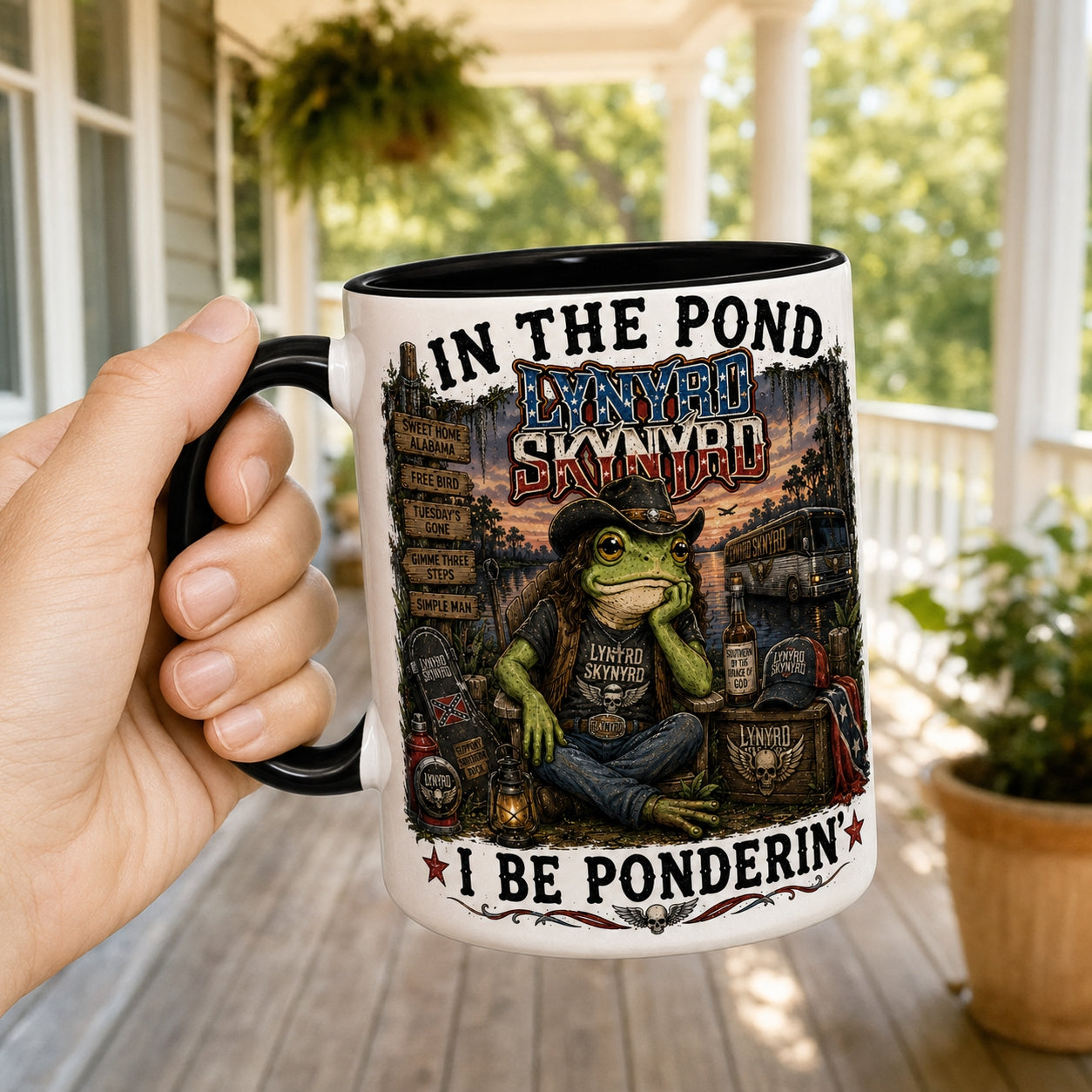 Lynyrd Skynyrd Free Bird Frog Ceramic Mug – In The Pond I Be Ponderin Coffee Cup