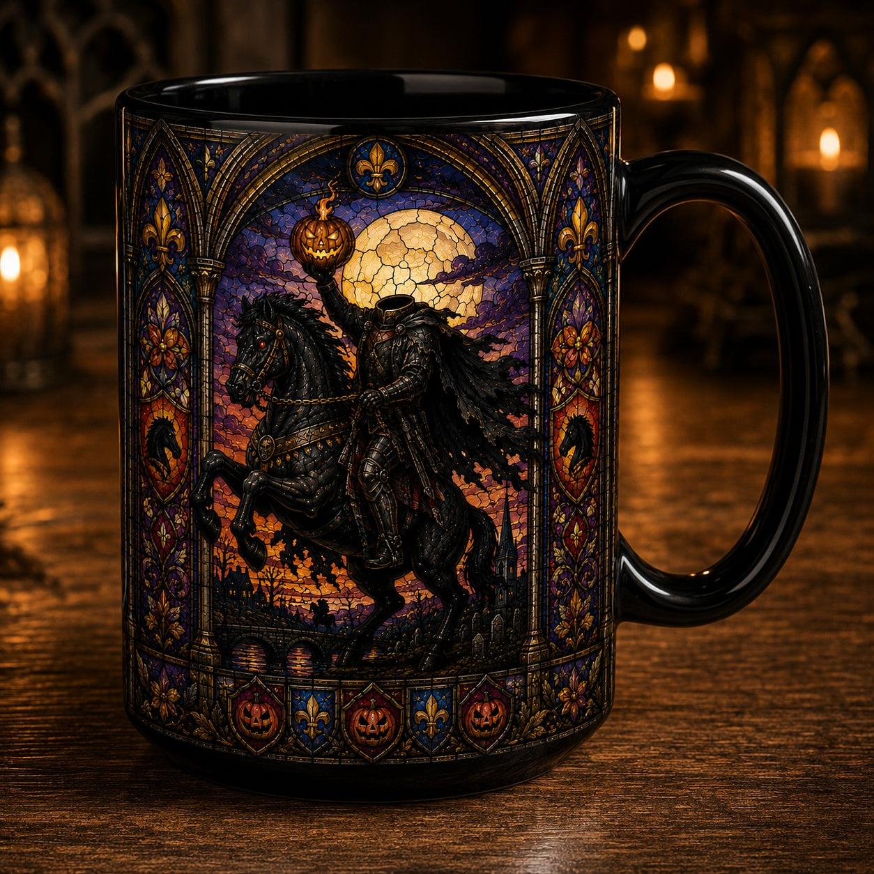 Headless Horseman Mug – Stained Glass Sleepy Hollow Halloween Ceramic Coffee Cup