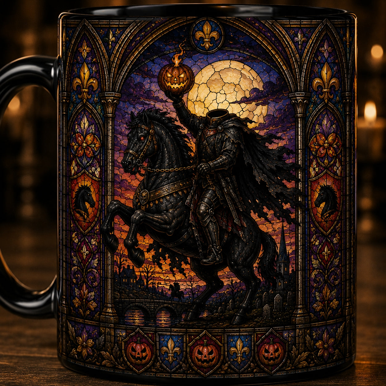 Headless Horseman Mug – Stained Glass Sleepy Hollow Halloween Ceramic Coffee Cup