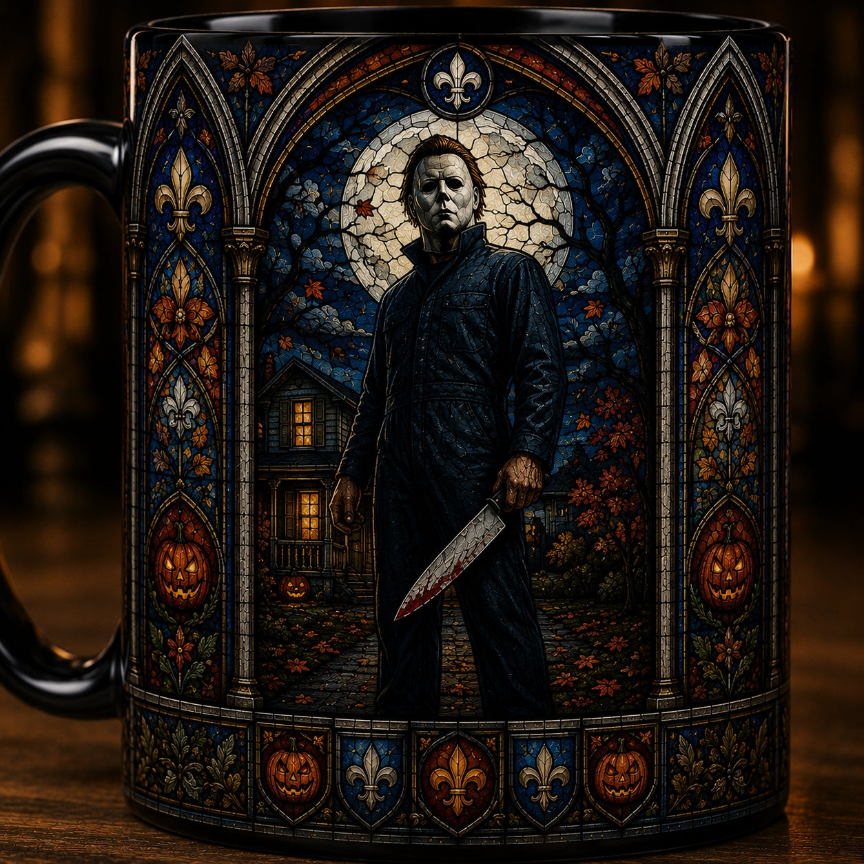 Michael Myers Mug – Halloween Stained Glass Slasher Horror Ceramic Coffee Cup