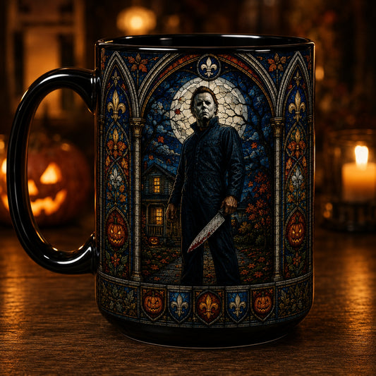 Michael Myers Mug – Halloween Stained Glass Slasher Horror Ceramic Coffee Cup