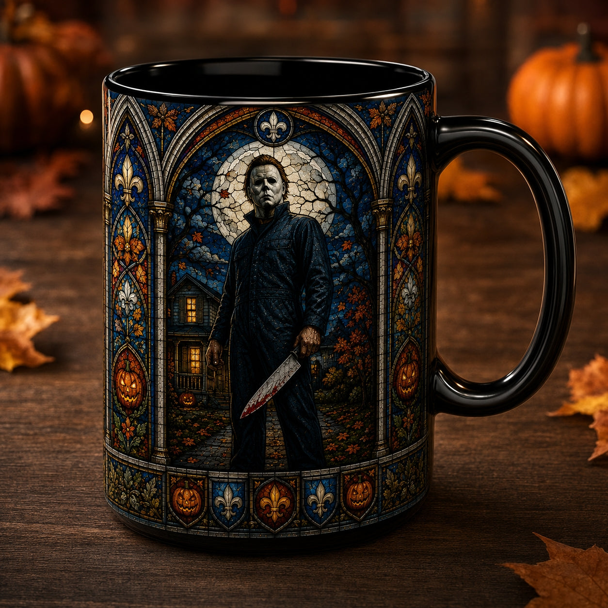 Michael Myers Mug – Halloween Stained Glass Slasher Horror Ceramic Coffee Cup