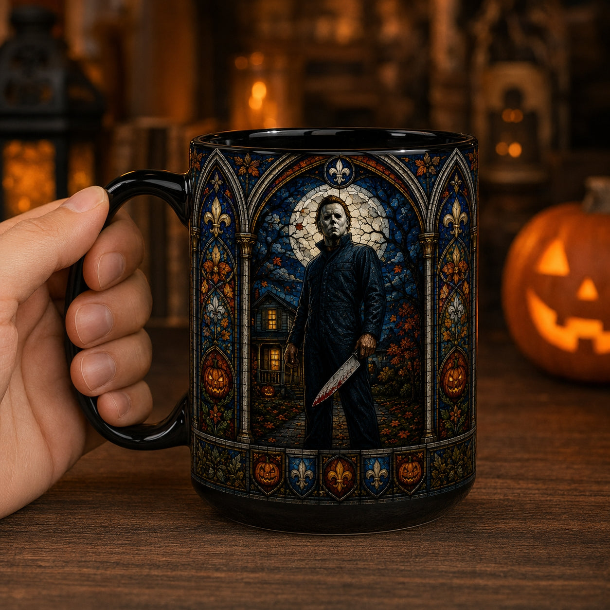 Michael Myers Mug – Halloween Stained Glass Slasher Horror Ceramic Coffee Cup