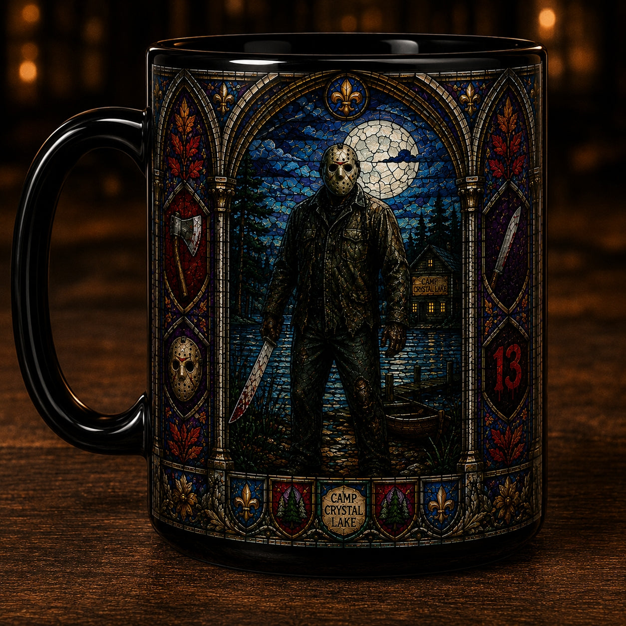 Jason Voorhees Mug – Friday The 13th Stained Glass Horror Ceramic Coffee Cup
