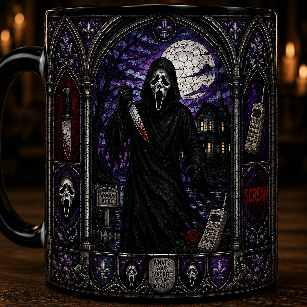 Ghostface Ceramic Mug – Scream Stained Glass Horror Movie Ceramic Coffee Cup
