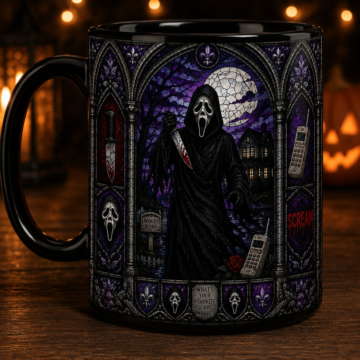 Ghostface Ceramic Mug – Scream Stained Glass Horror Movie Ceramic Coffee Cup