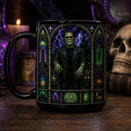Frankenstein Monster Mug – Stained Glass Its Alive Horror Ceramic Coffee Cup