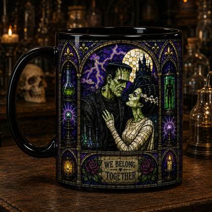 Bride Of Frankenstein Mug – Stained Glass We Belong Together Gothic Couple Ceramic Coffee Cup