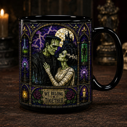Bride Of Frankenstein Mug – Stained Glass We Belong Together Gothic Couple Ceramic Coffee Cup
