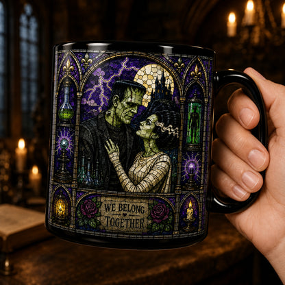 Bride Of Frankenstein Mug – Stained Glass We Belong Together Gothic Couple Ceramic Coffee Cup