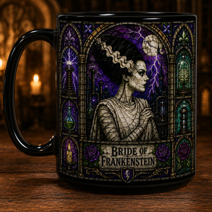 Bride Of Frankenstein Mug – Stained Glass Gothic Horror Queen Ceramic Coffee Cup
