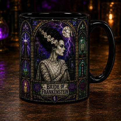 Bride Of Frankenstein Mug – Stained Glass Gothic Horror Queen Ceramic Coffee Cup