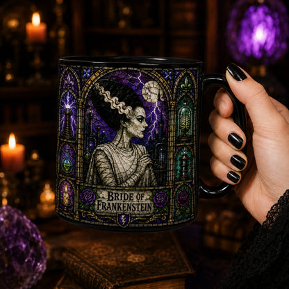 Bride Of Frankenstein Mug – Stained Glass Gothic Horror Queen Ceramic Coffee Cup