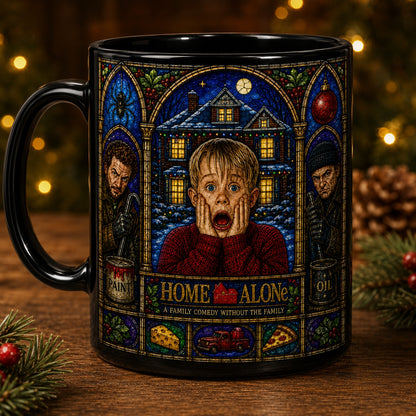 Home Alone Mug – Stained Glass Kevin McCallister Christmas Holiday Ceramic Coffee Cup