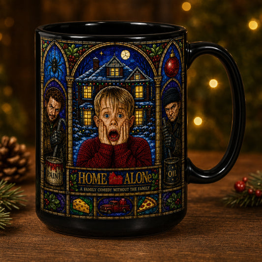 Home Alone Mug – Stained Glass Kevin McCallister Christmas Holiday Ceramic Coffee Cup
