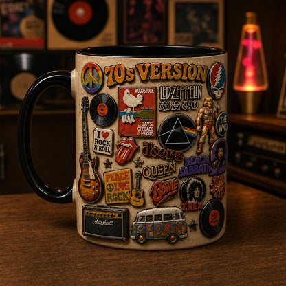 Classic Rock Pins Mug – Vintage Retro 70s Band Enamel Badge Ceramic Coffee Cup